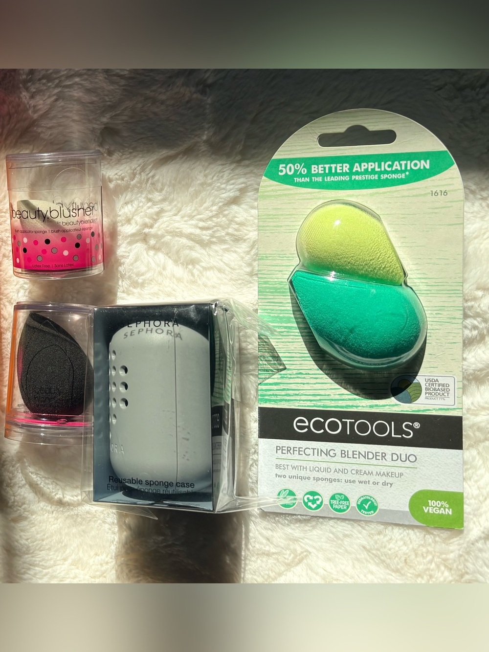 NIB BeautyBlender Black & BeautyBlusher, Sephora Sponge Case, Ecotools Duo